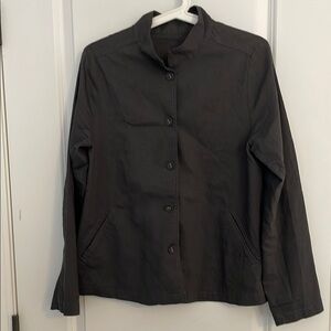 Black Eileen Fisher Jacket with Long Sleeves and Collared Neckline
